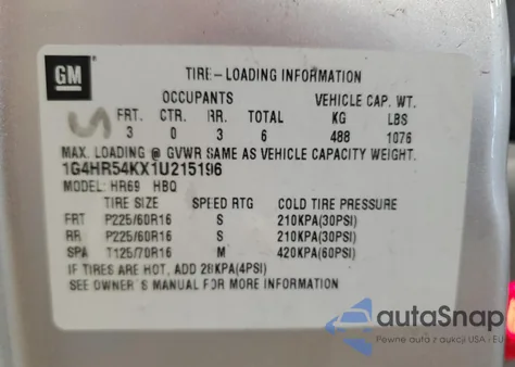 2001 Buick Lesabre Limited z USA, uszkodzony, nr VIN 1G4HR54KX1U215196